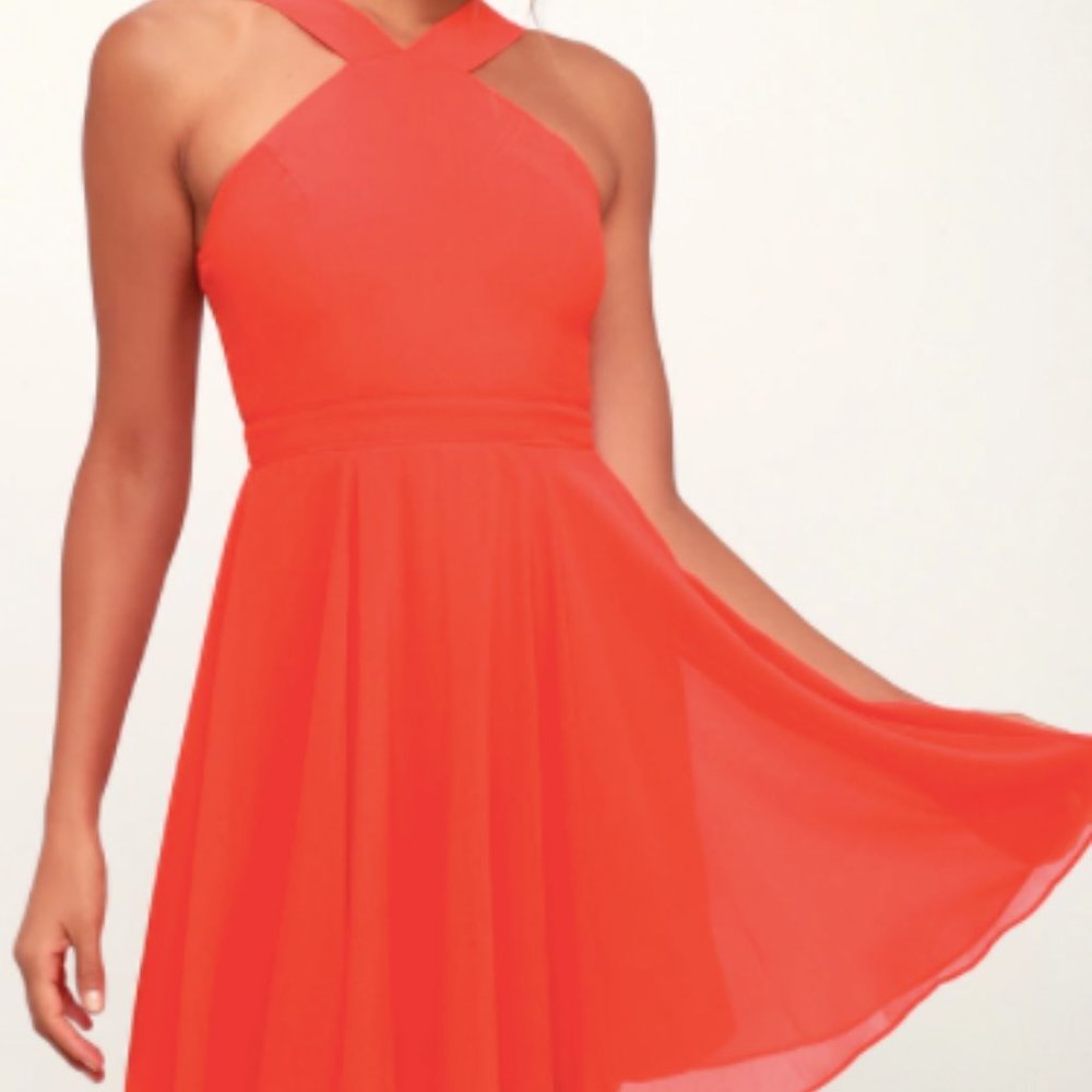 Lulu's Coral Halter Skater Dress